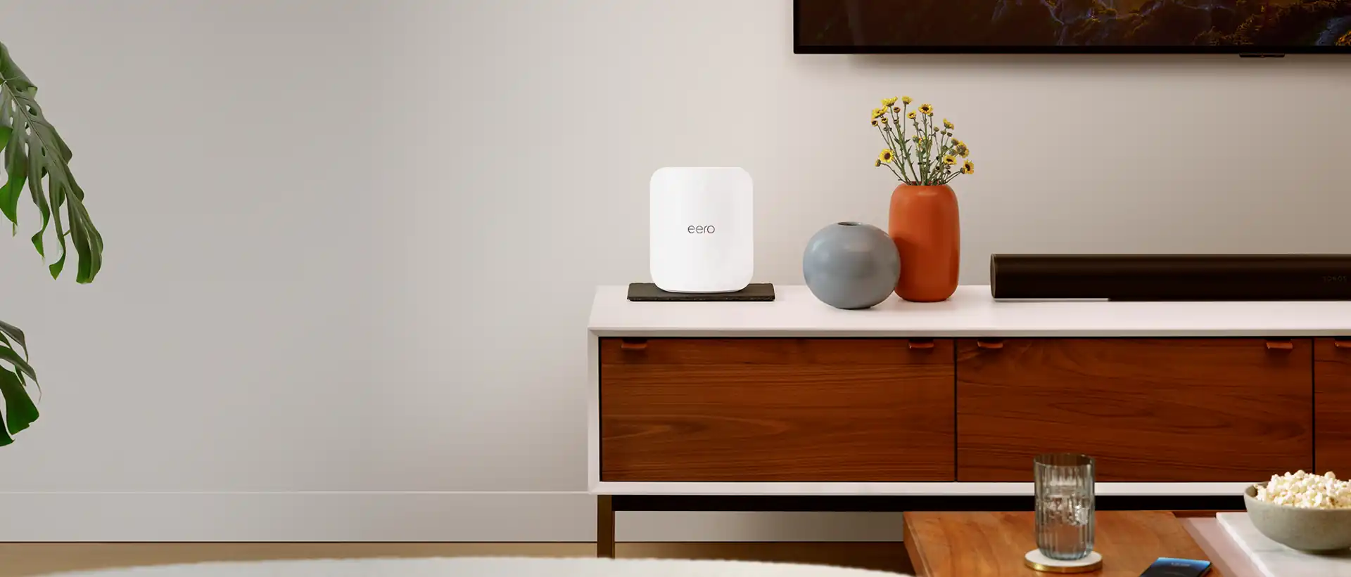 Modern living space with integrated smart home control